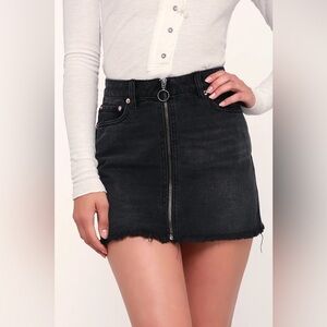 Free People Zip It Up Washed Black Distressed Denim Mini Skirt 26